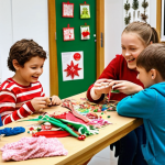 **Image:** A group of smiling children in a brightly lit workshop enthusiastically creating crafts (keychains, Christmas ornaments) from colorful biovabric scraps. The scene is warm and inviting, emphasizing the joy and creativity of the children. In the background, display information posters about ecology and eco-friendly materials, such as Biovabric.
    **Keywords:** kids, workshop, biovabric, crafts, ecology, creativity, Poland.